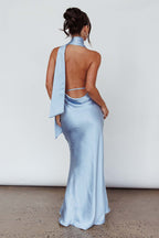 Plunging Halter Scarf Open Back Cocktail Dress