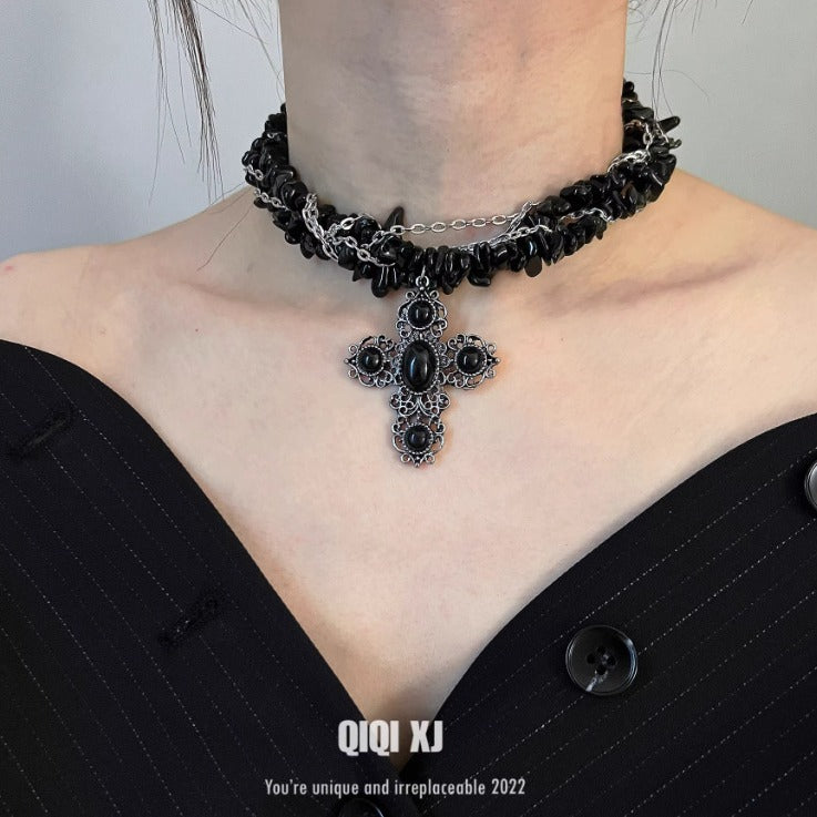 Heavy Layered Irregular Stone Gothic Necklace