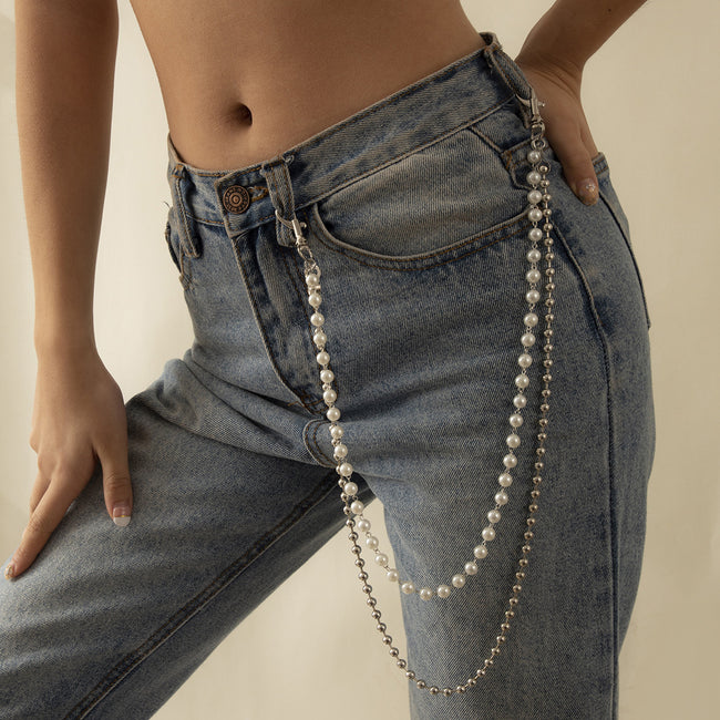 Double Layer Faux Pearl Metal Waist Chain Main image