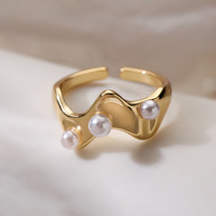 Irregular Pearl Ring Gold Plated Geometric Ring