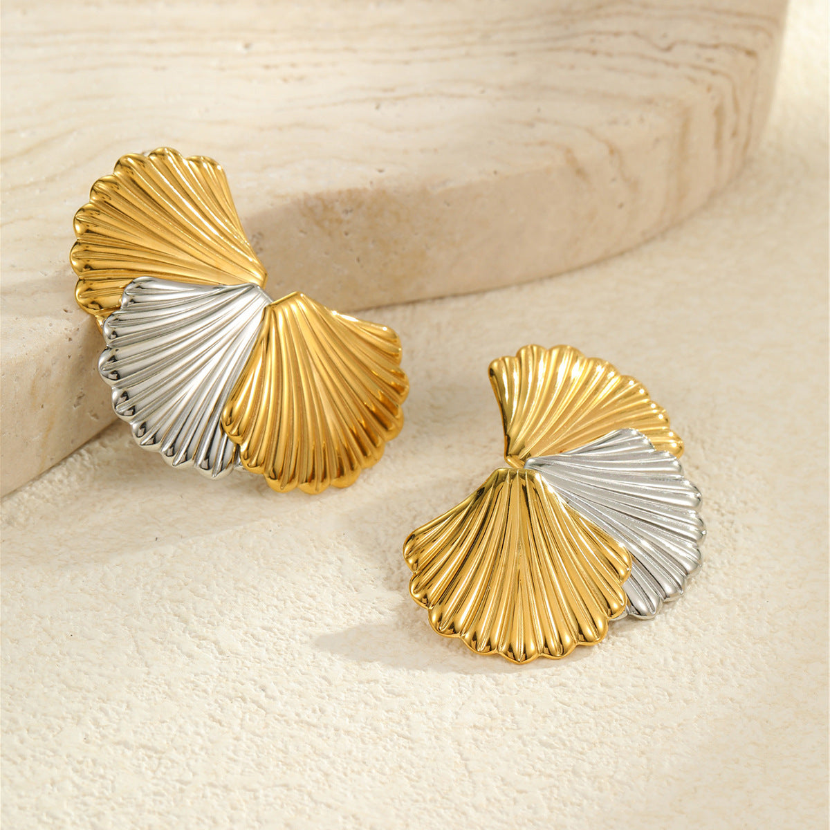 Color Block Stainless Steel Textured Earrings Secondary image