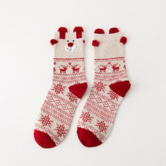 3D Reindeer Ear   Mid Calf Japanese Style Christmas Socks
