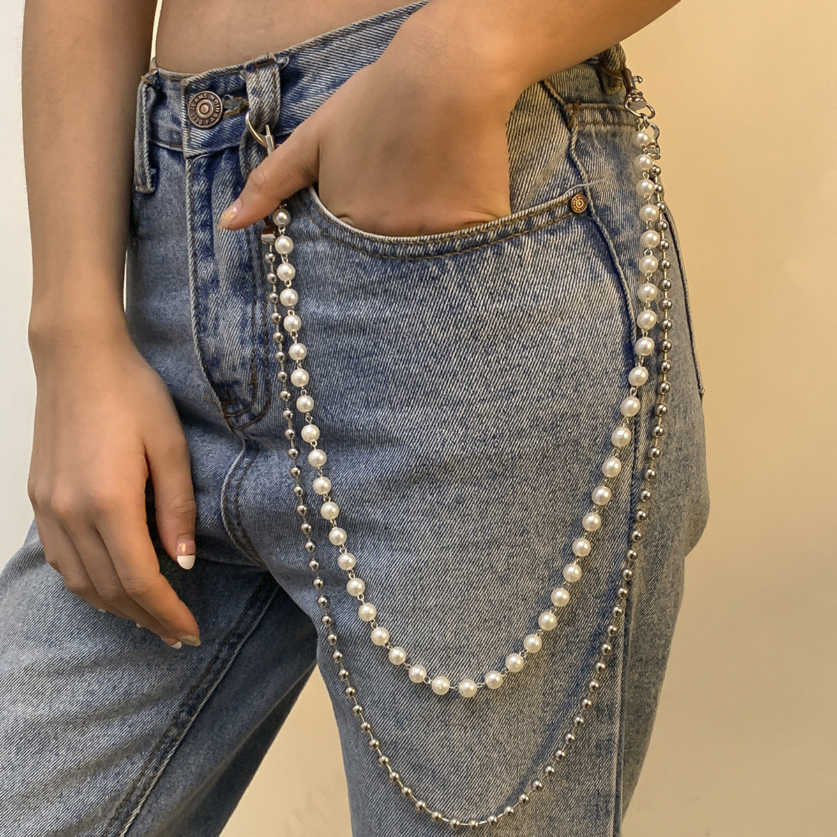 Double Layer Faux Pearl Metal Waist Chain Secondary image