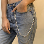 Double Layer Faux Pearl Metal Waist Chain