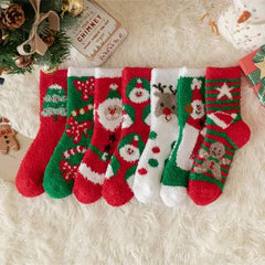 Fleece Cartoon Cute Red Long Gift Christmas Socks