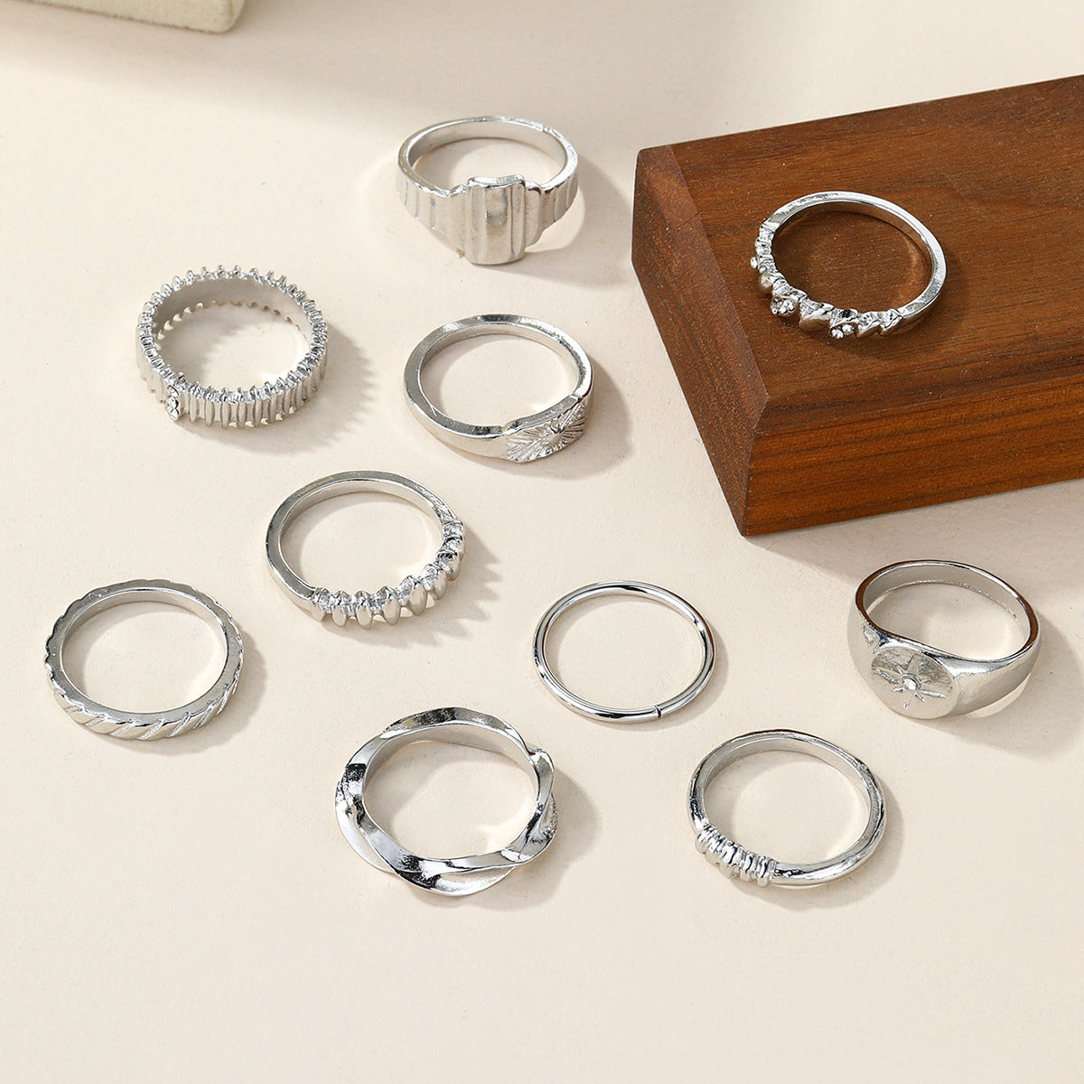 10-Piece Alloy Zirconia Statement Ring Set Main image
