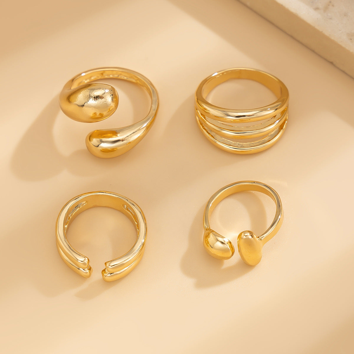 4-Piece Polished Liquid Metal Textured Ring Set Secondary image