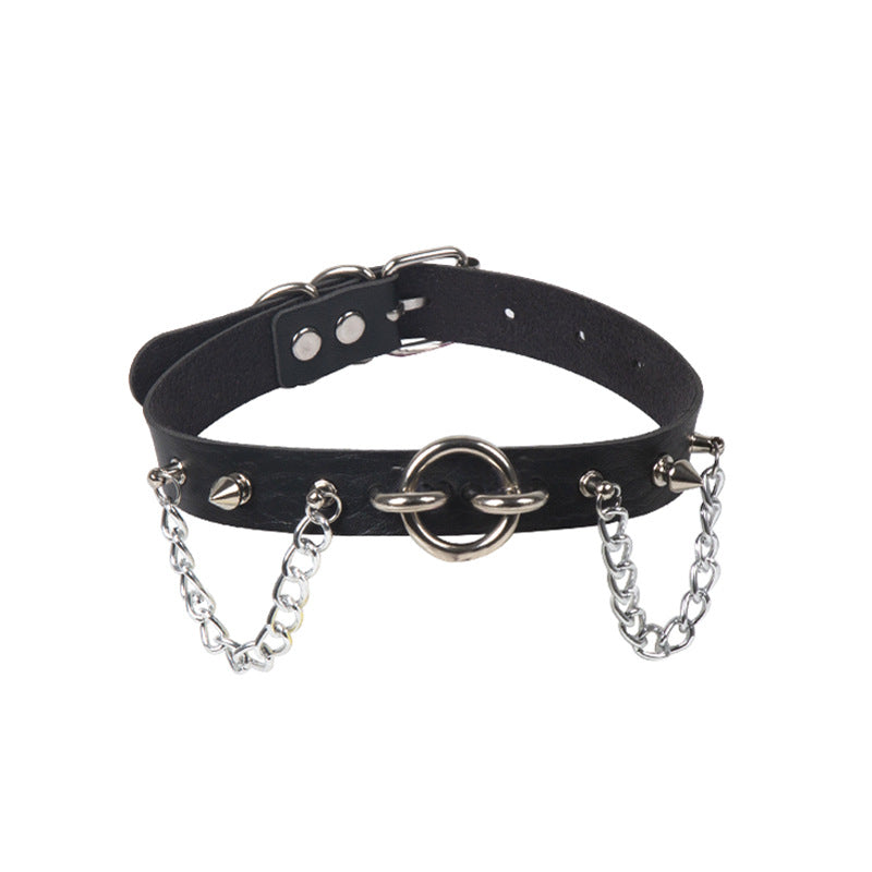 Personality PU Chain Rivet O-ring Necklace