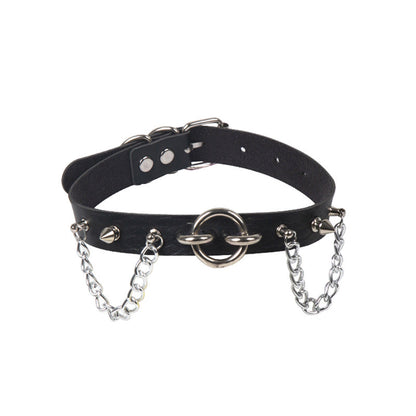 O-Ring Rivet Chain Punk Leather Gothic Necklace