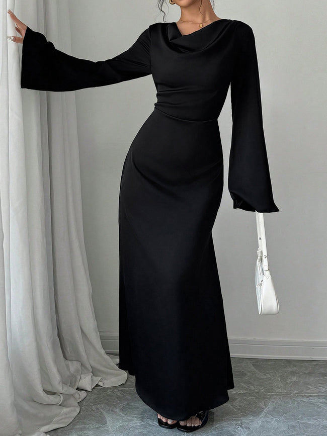Long Sleeve Loose Tie Waist Elegant Maxi Dress Main image