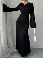 Long Sleeve Loose Tie Waist Elegant Maxi Dress