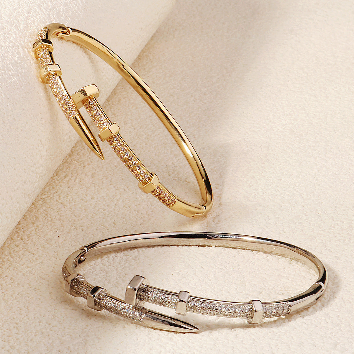 Stylish Unique Zircon Nail Open Bangle Bracelet Secondary image