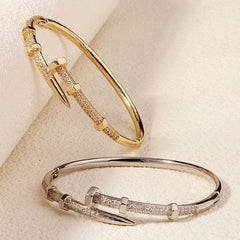 Stylish Unique Zircon Nail Open Bangle Bracelet