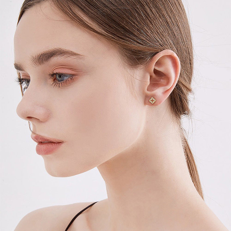 Gold Plated Micro Pavé Clover Stud Earrings Secondary image
