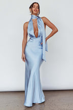 Plunging Halter Scarf Open Back Cocktail Dress