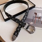 Distressed Denim Pattern Metal Belt