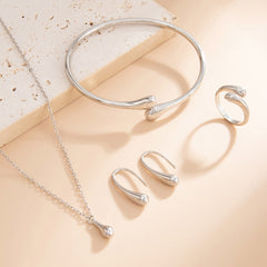 5 Piece Teardrop Pendant Bracelet Ring Earrings Necklace Set