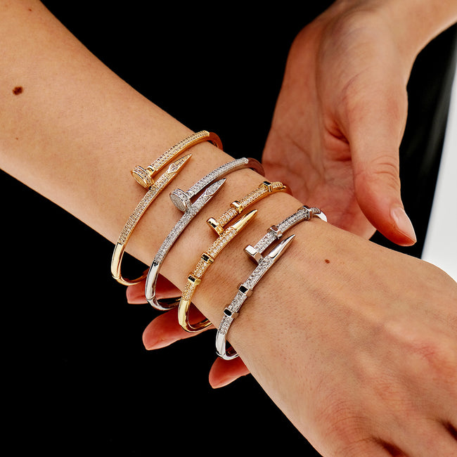 Stylish Unique Zircon Nail Open Bangle Bracelet Main image