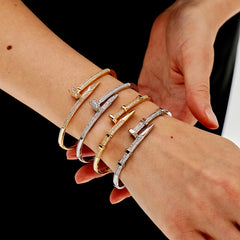 Stylish Unique Zircon Nail Open Bangle Bracelet