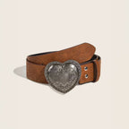 Brown Textured Heart Buckle Metal Belt