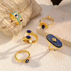 Vintage Gold Plated Lapis Lazuli Stainless Steel Ring