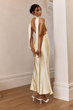 Plunging Halter Scarf Open Back Cocktail Dress