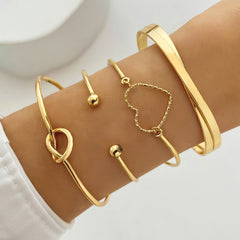 4-Piece Creative Heart Crossed Alloy Bangle Bracelet Set