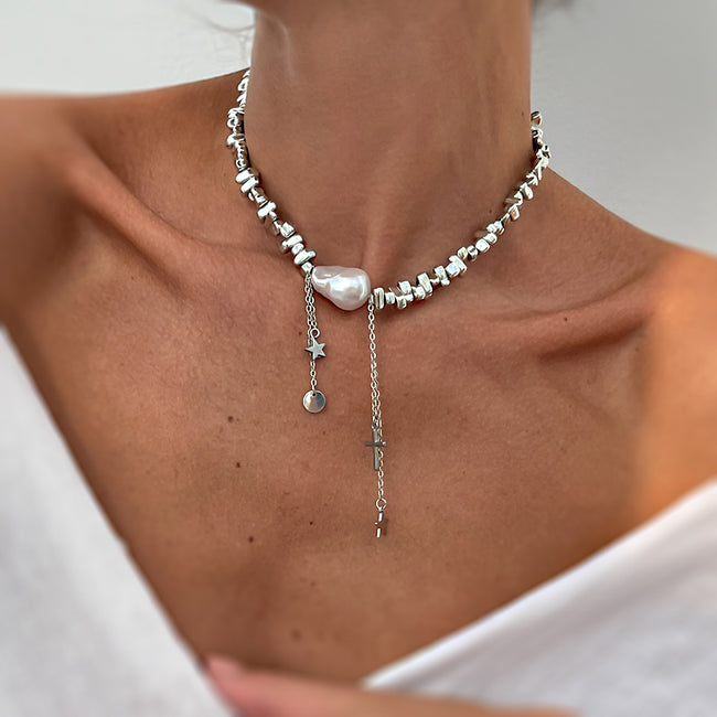 Irregular Bead Star Cross Fringe Choker Necklace Main image