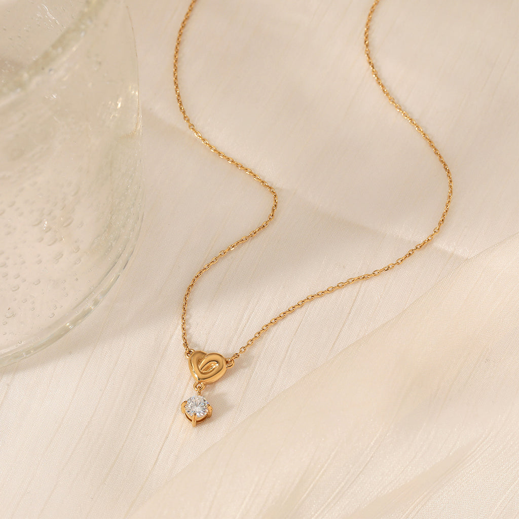 Heart Shape Zirconia Pendant Stainless Steel Necklace