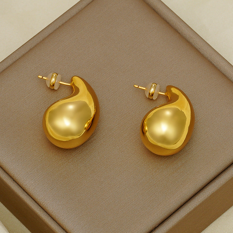 Polished Teardrop Gold Plated Gourd Stud Earrings Secondary image