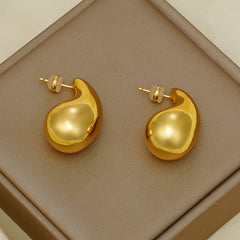 Polished Teardrop Gold Plated Gourd Stud Earrings