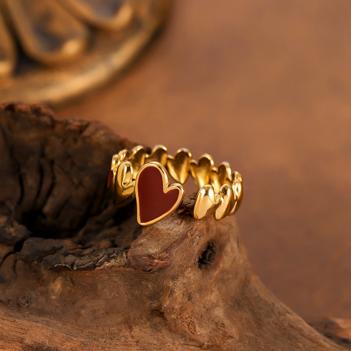 18K Gold Plated Heart Open Adjustable Ring Main image