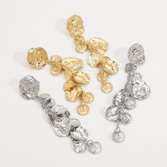 Long Round Pendant Metallic Earrings