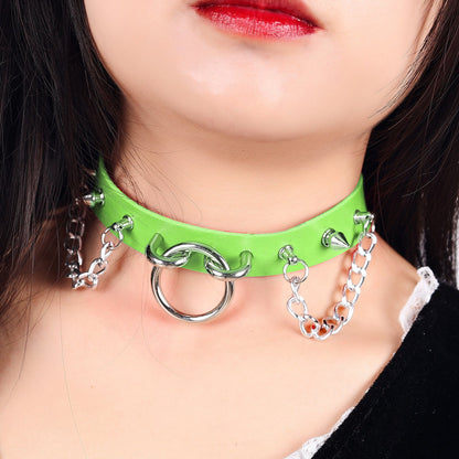 Personality PU Chain Rivet O-ring Necklace