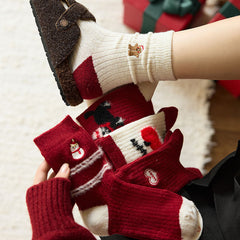 Thick Wool Red Cute Mid Calf Christmas Socks