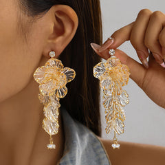 Floral Resin Tassel Statement Earrings