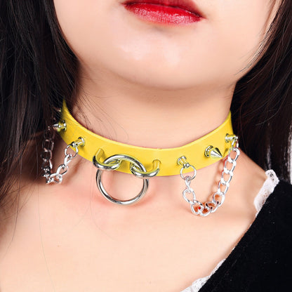 O-Ring Rivet Chain Punk Leather Gothic Necklace