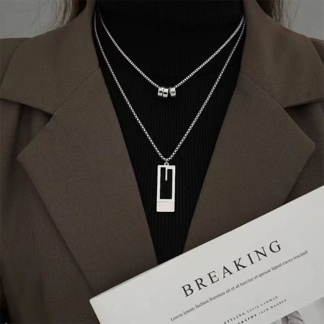 Layered Long Chain Minimalist Pendant Necklace Main image