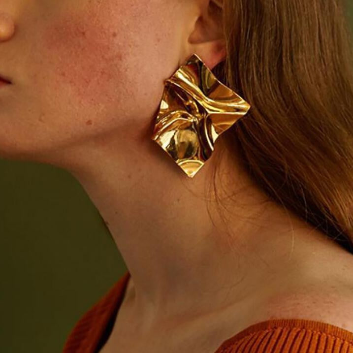 Asymmetrical Mirror Polished Statement Earrings Secondary image