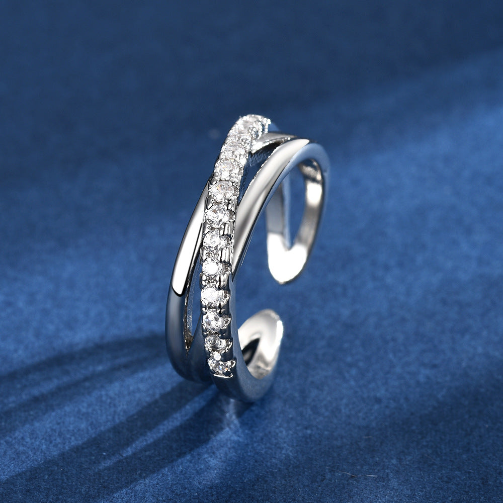 Diamond Cross Line Geometric Open Knuckle Ring Main image