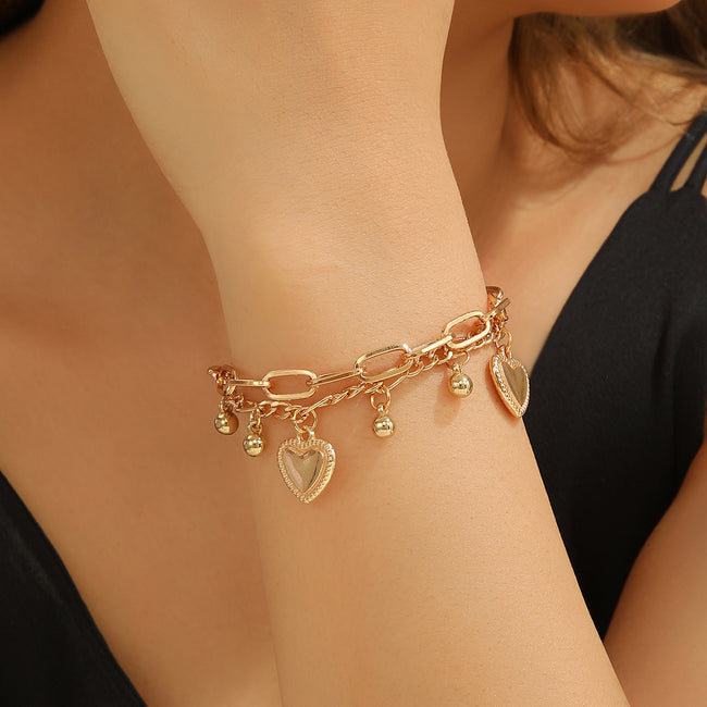 Chic Hip Hop Heart Double Layer Stackable Chain Bracelet Main image