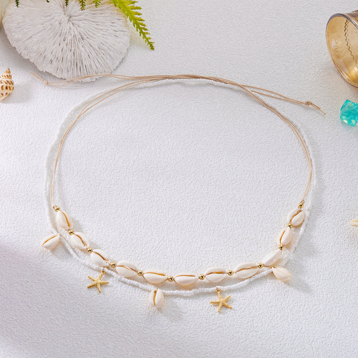 Boho Shell Beaded Elastic Waist Chain Set