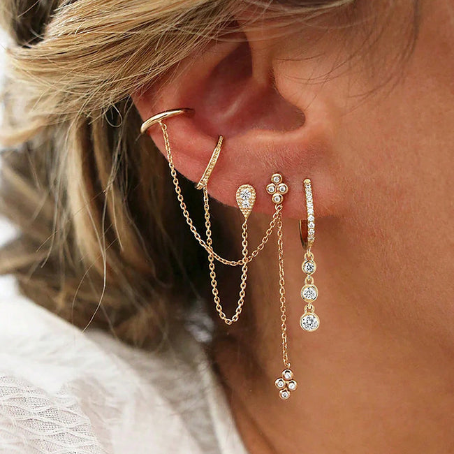 Double Piercing Fringe Drop Earrings Main image