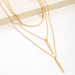 Minimalist Geometric Bar Pendant Layered Chain Necklace
