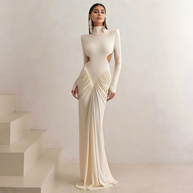 Sexy High Neck Backless Maxi Dress S / White Main image