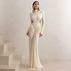 Sexy High Neck Backless Maxi Dress S / White