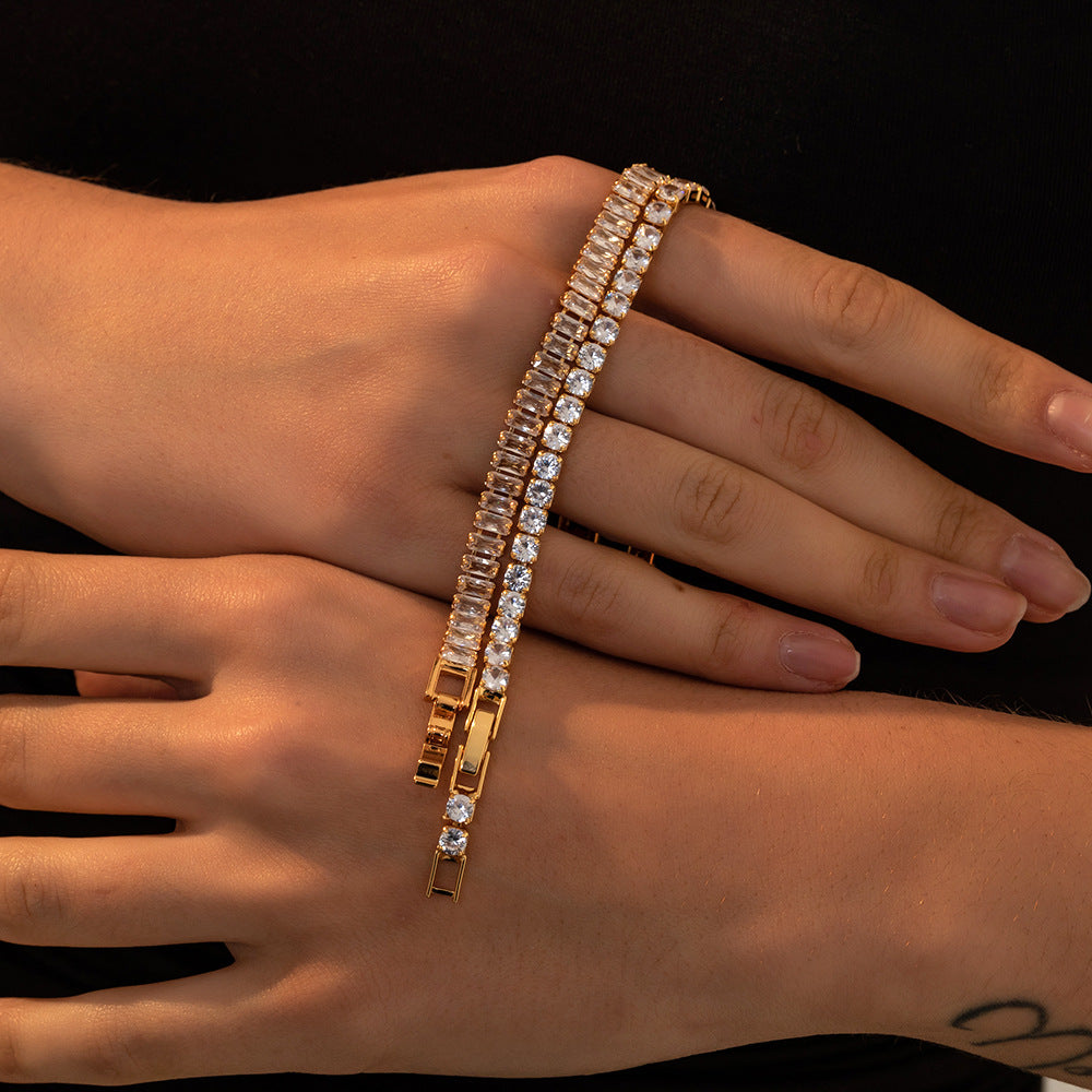 18K Gold Plated Square Zirconia Tennis Chain Bracelet Secondary image