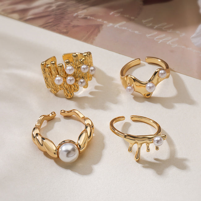Irregular Pearl Ring Gold Plated Geometric Ring Main image