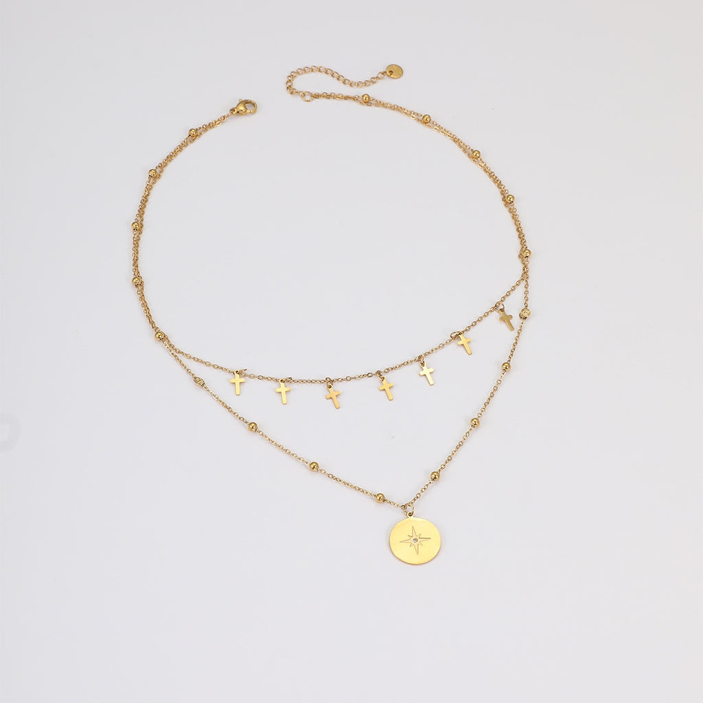 Vintage Double Strand Cross Pendant Necklace