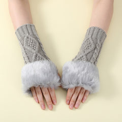 Faux Fur Knit Diamond Pattern Gloves